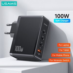 USAMS PD 100W GaN Charger Quick Charger Portable Phone Charger For MacBook iPad Pro iPhone Android Devices Laptop