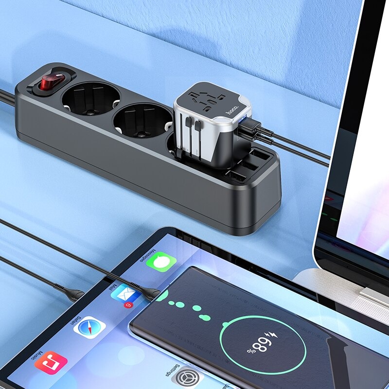 Hoco AC5 2USB+1Socket Universal Travel Adapter - Image 4