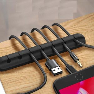 7 Holes Self-adhesive Silicone Cable Holder, Flexible USB Cable Organizer, Clips Management for Mouse, Keyboard, Headphone