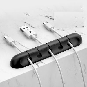 5 Holes Self-adhesive Silicone Cable Holder, Flexible USB Cable Organizer, Clips Management for Mouse, Keyboard, Headphone