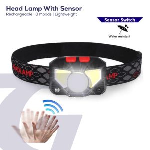 Head Lamp Trekking Hiking Camping Rechargeable Head Torch Light with Motion Sensor