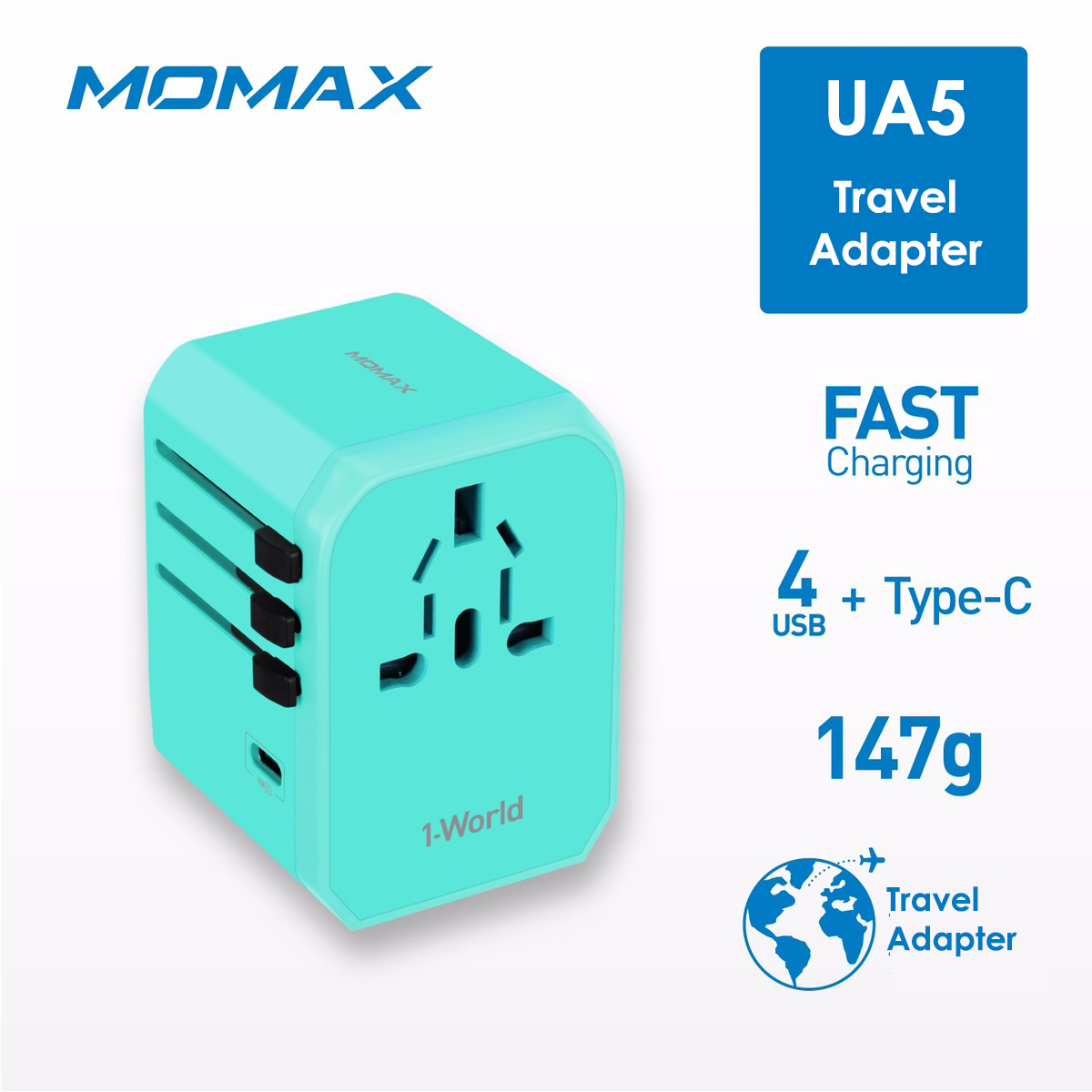 Momax UA5 1-World USB-C + 4 USB AC Travel Adapter