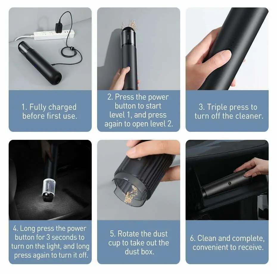 Baseus A3 Vacuum Cleaner Portable Handheld 15000Pa 135W Strong Suction Car Handy Vacuum Cleaner - Image 5