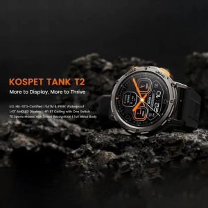 KOSPET TANK T2 Smart Watch AMOLED 410mAh AI Voice IP69K Waterproof Support Calorie/Distance Calculation Watch