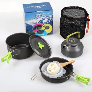 Light Weight Portable Outdoor Camping Cooking Set with Kettle (for 03-04 Person)